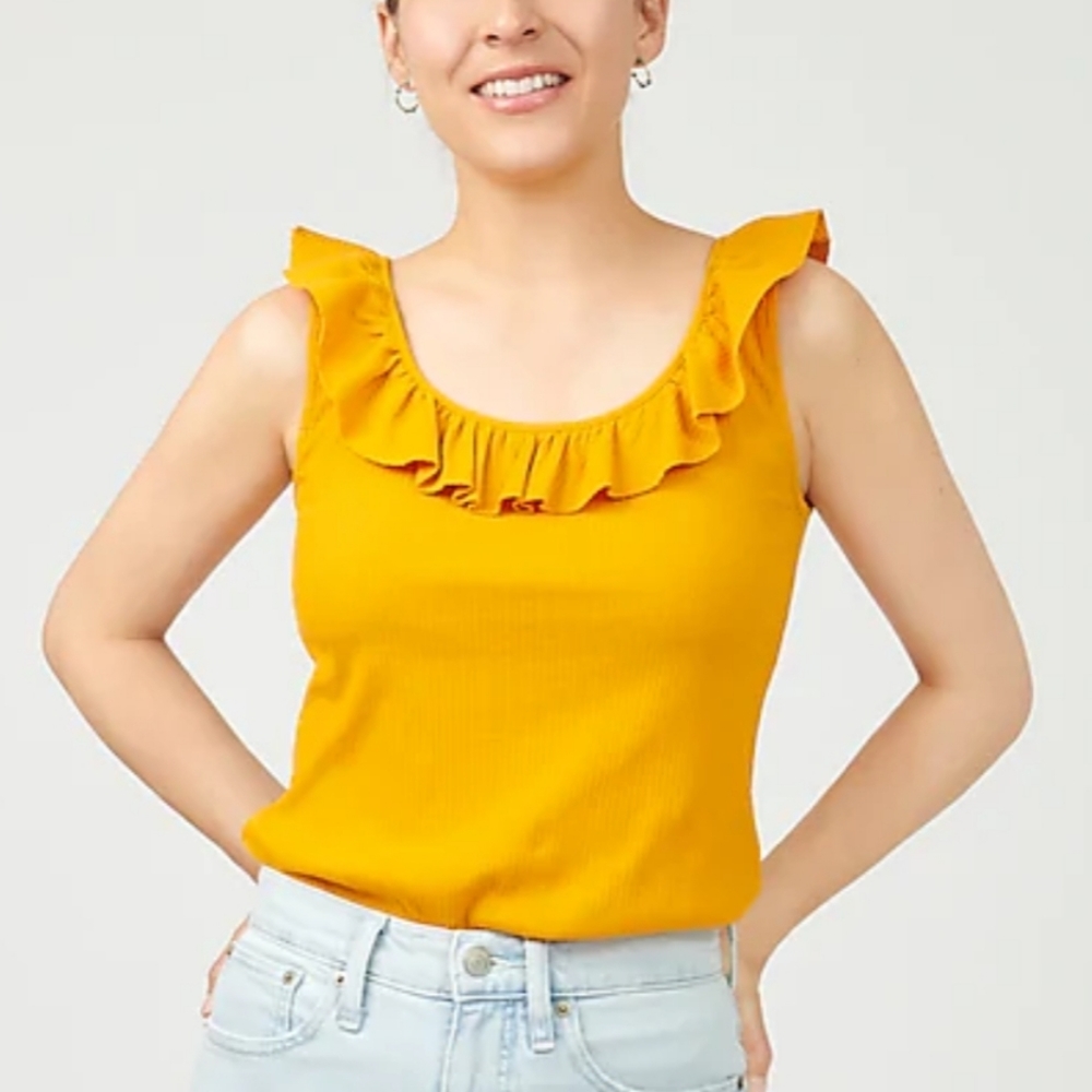 NWT J.CREW Ruffle Neck Ribbed Tank - Picture 2 of 6